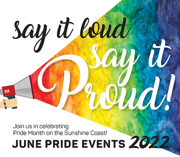 Graphic banner with rainbow background and text 'Say it loud - Say it Proud!'